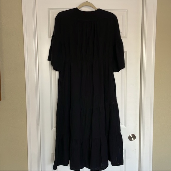 Xirena Tired Kendall Black Crinkle Gauze Midi Dress Size Small Button Front - Picture 8 of 10